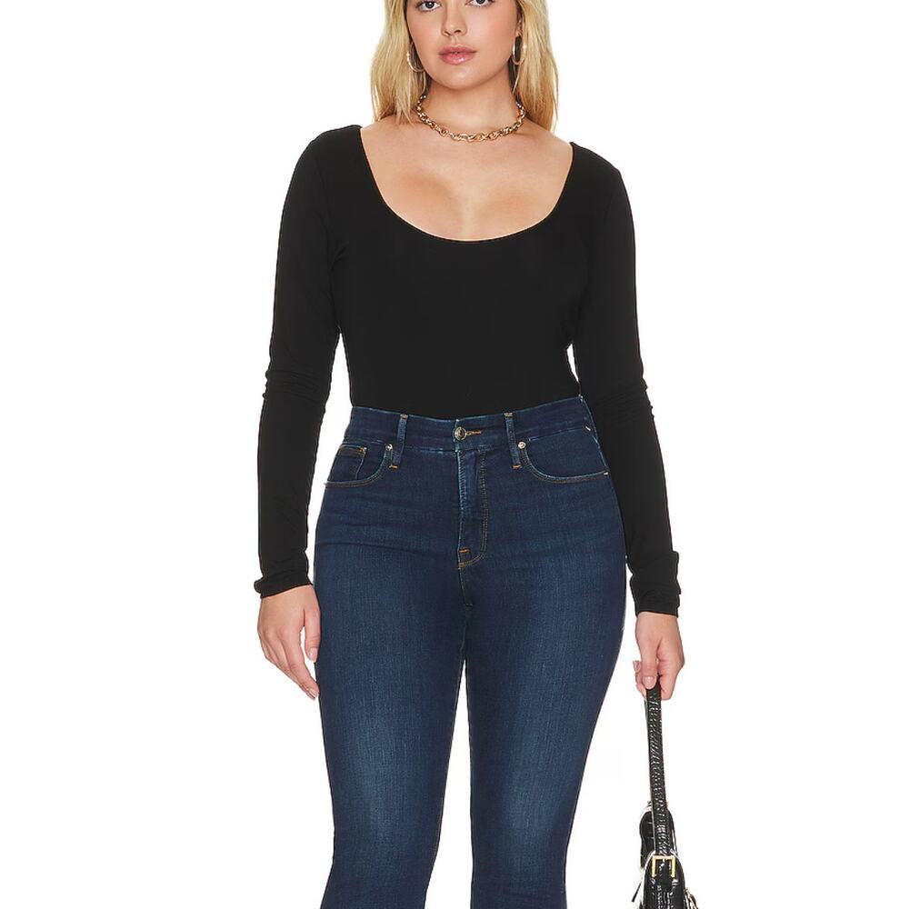 Good American Plus Scoop Neck, Long Sleeve Jersey Bodysuit | Sz 5 = 2X Black NEW